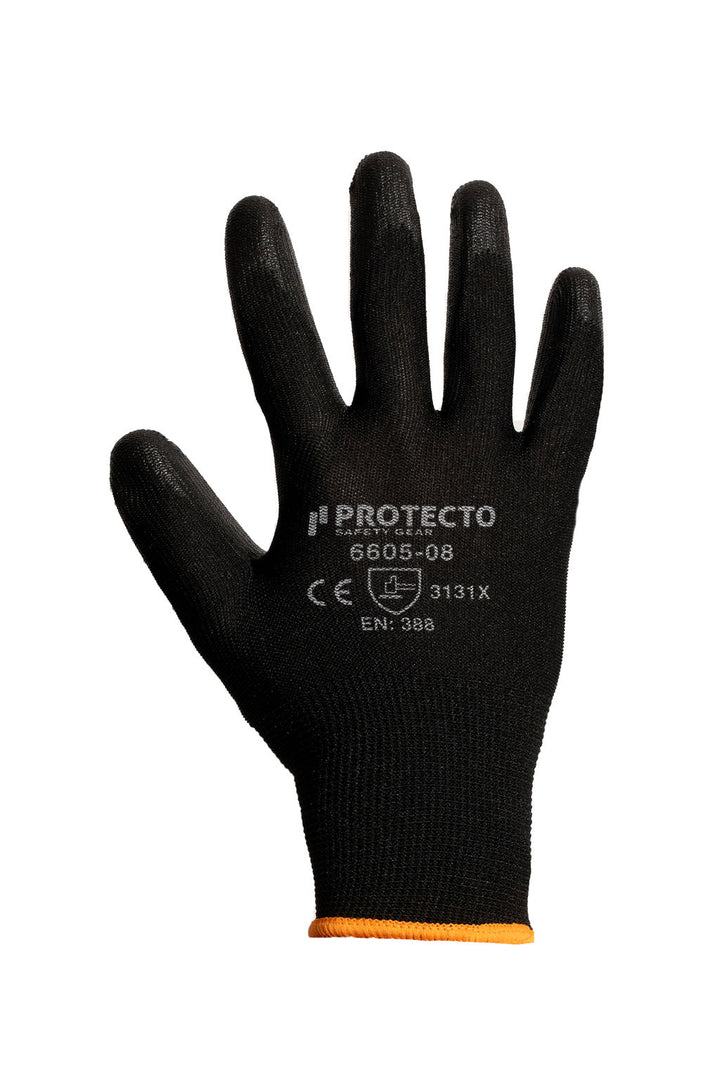 Guante de nylon negro con palma de poliuretano 6605